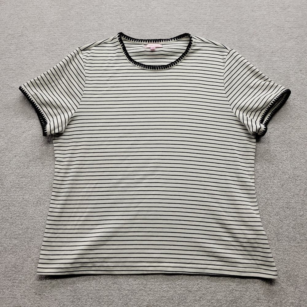 Teddi Rose Womens XL Striped Short Sleeve Top Black White Crochet Trim Shirt